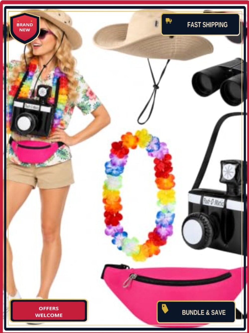 Tourist Costume Set Halloween Hawaiian Cosplay Accessory Kit Adult